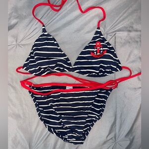 Vintage Venus Bikini Swimsuit 2-Piece Red and Navy Boat Anchor Theme